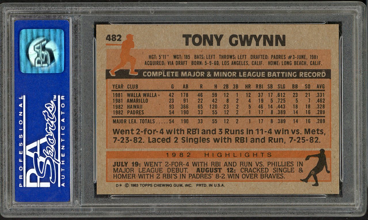 1983 Topps #482 Tony Gwynn Padres PSA 8 NM/MT 562041