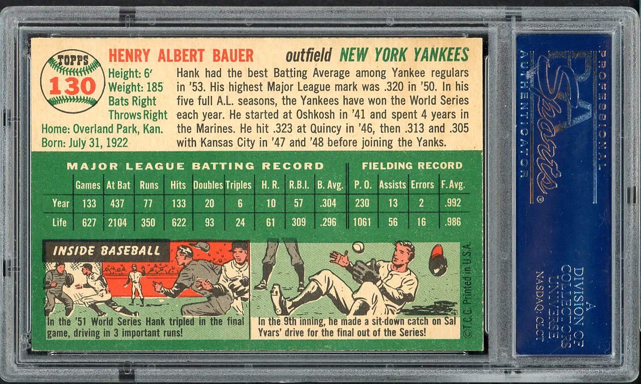1954 Topps Baseball #130 Hank Bauer Yankees PSA 6 EX-MT 562044
