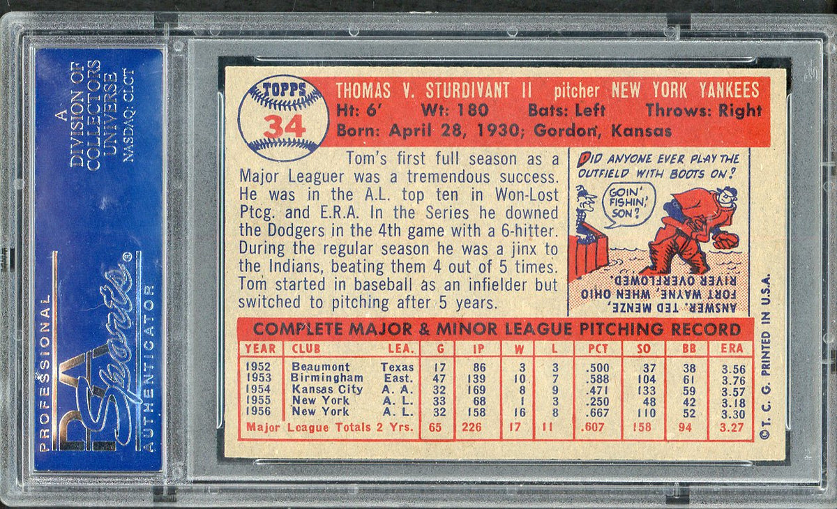 1957 Topps Baseball #034 Tom Sturdivant Yankees PSA 8 NM/MT 562047