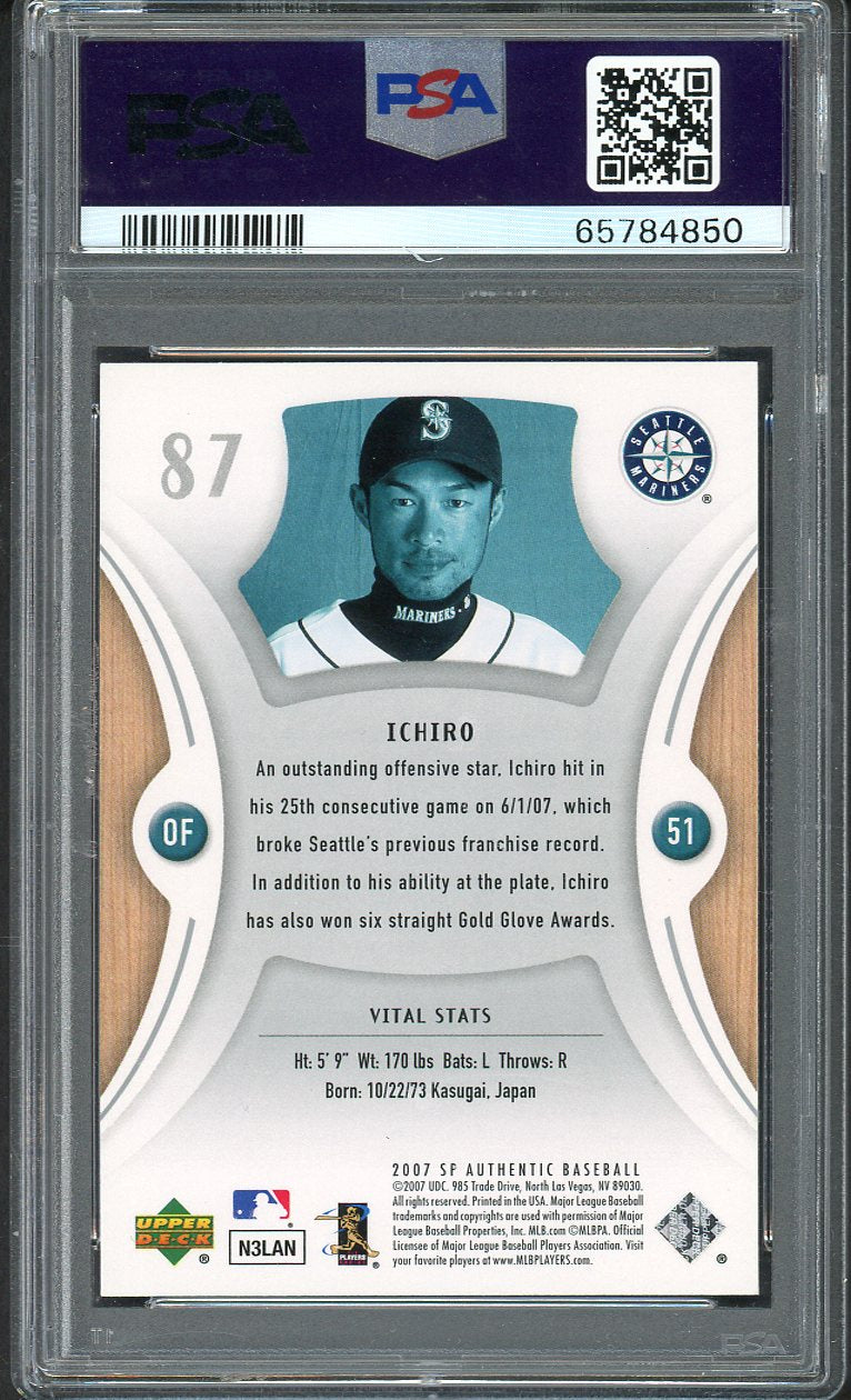 2007 SP Authentic #087 Ichiro Suzuki Mariners PSA 10 GEM MINT 562054