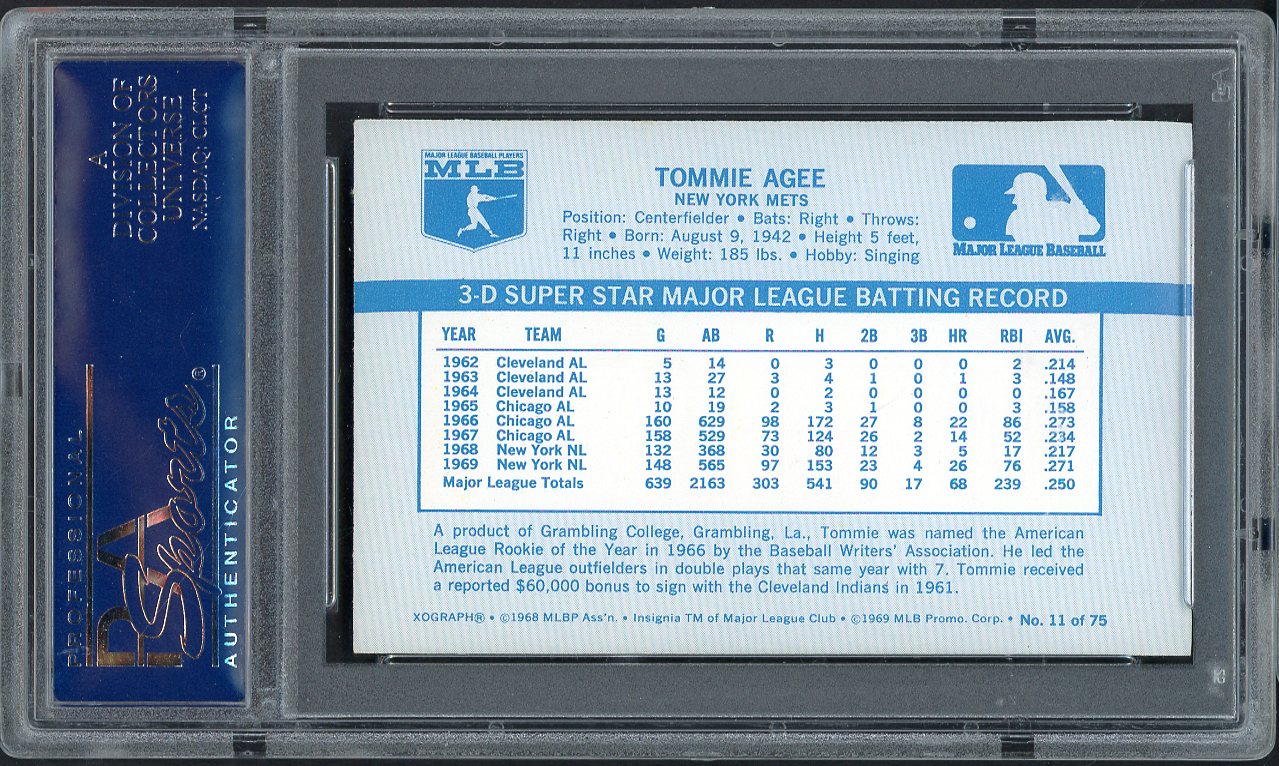 1970 Kelloggs Baseball #011 Tommie Agee Mets PSA 9 MINT 562072