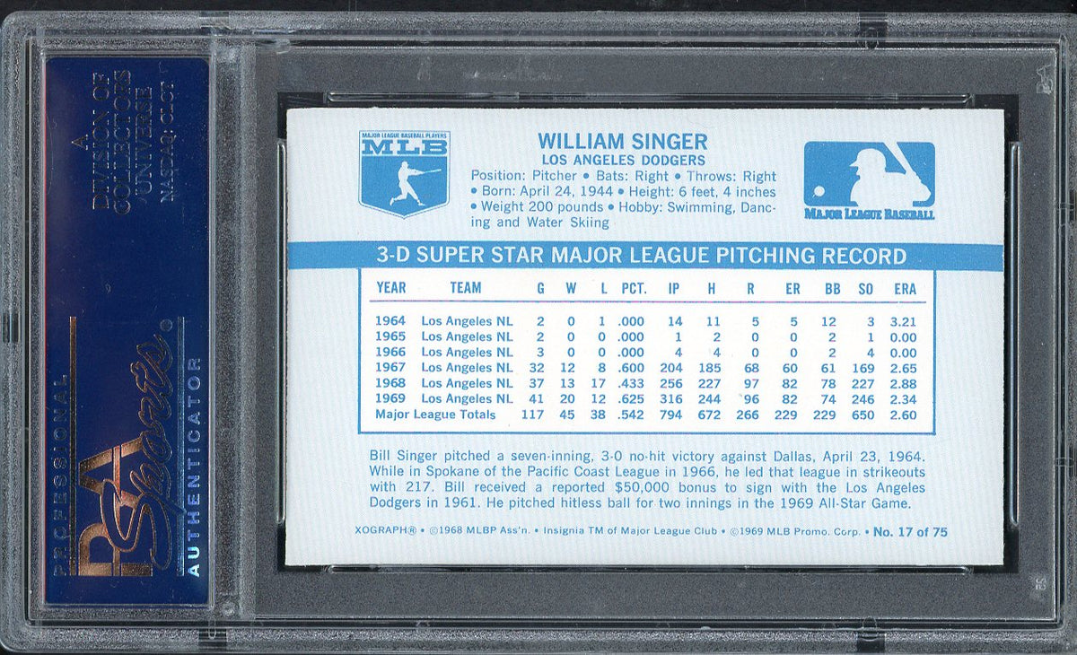 1970 Kelloggs Baseball #017 Bill Singer Dodgers PSA 8 NM/MT 562078
