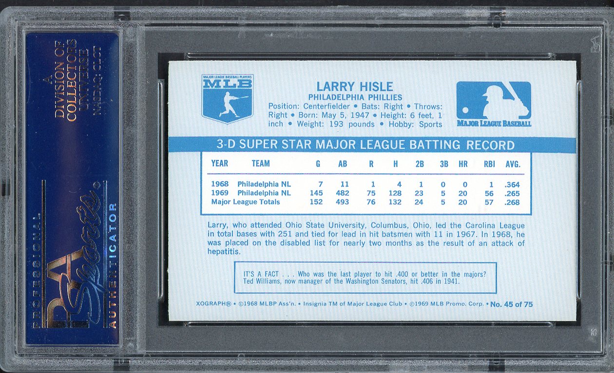 1970 Kelloggs Baseball #045 Larry Hisle Phillies PSA 9 MINT 562106