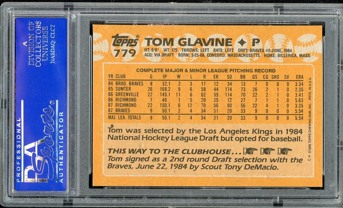 1988 Topps #779 Tom Glavine Braves PSA 10 GEM MINT 562138