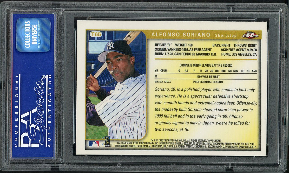 1999 Topps Chrome Traded #T65 Alfonso Soriano Yankees PSA 10 GEM MINT 562160