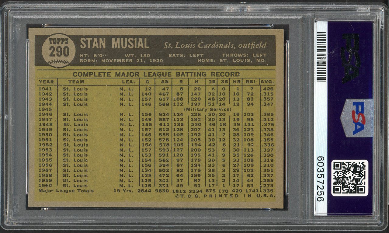 1961 Topps Baseball #290 Stan Musial Cardinals PSA 6 EX-MT 562196