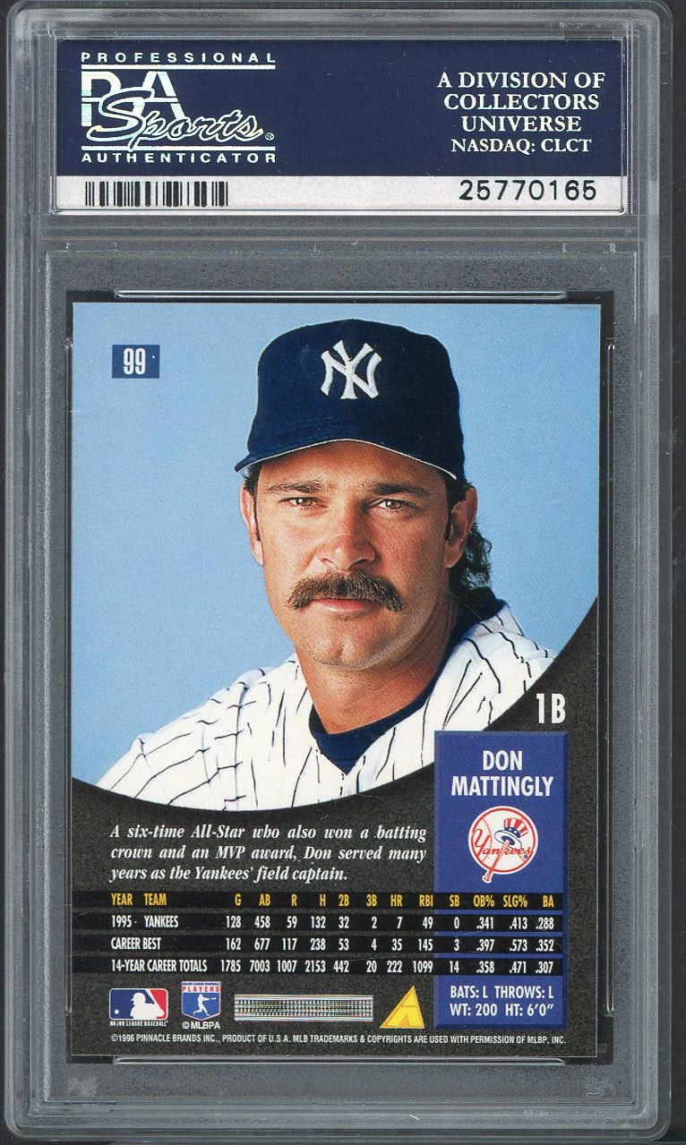 1996 Pinnacle #099 Don Mattingly Yankees PSA 10 GEM MINT 562205