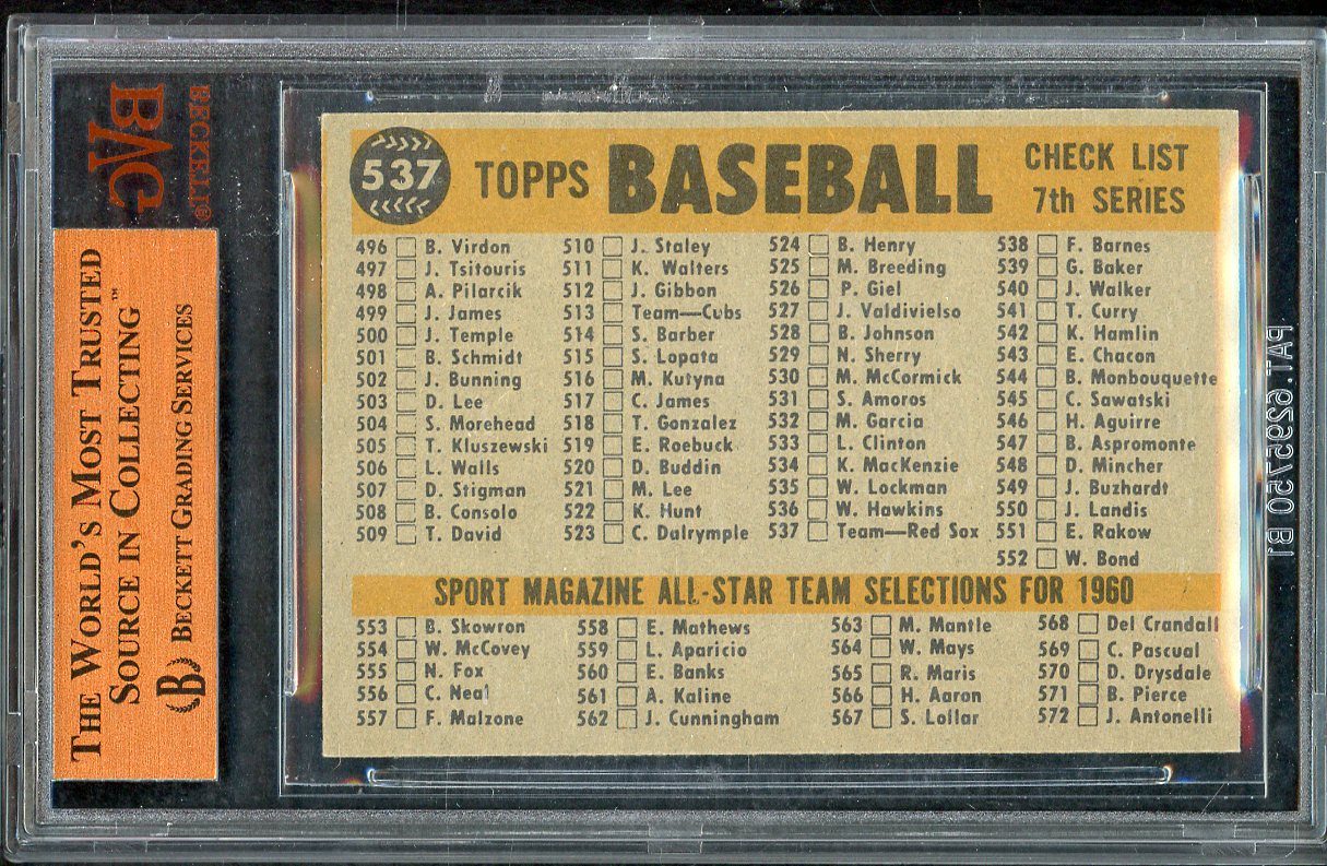 1960 Topps Baseball #537 Boston Red Sox Team BVG 8 NM/MT 562210