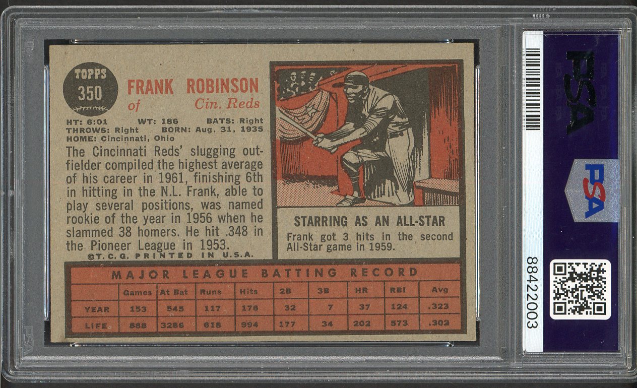 1962 Topps Baseball #350 Frank Robinson Reds PSA 5 EX 562234