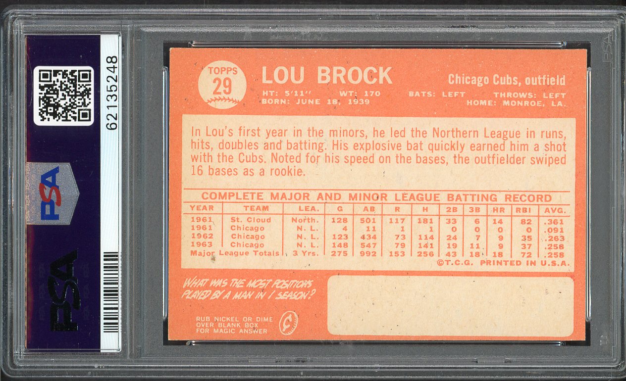 1964 Topps Baseball #029 Lou Brock Cubs PSA 6 EX-MT 562245