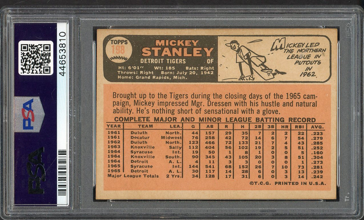 1966 Topps Baseball #198 Mickey Stanley Tigers PSA 6 EX-MT 562251