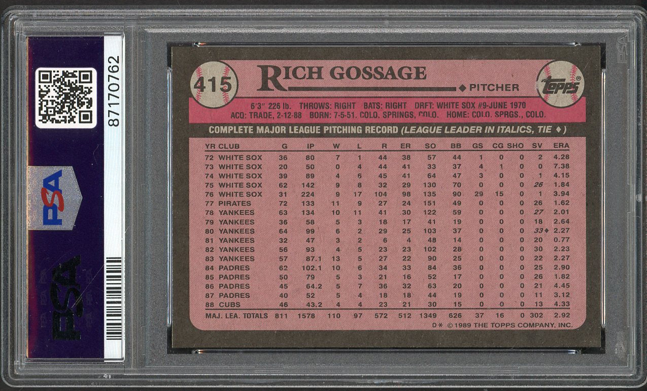 1989 Topps #415 Goose Gossage Cubs PSA 10 GEM MINT 562271