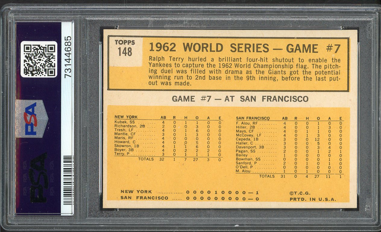 1963 Topps Baseball #148 World Series Game 7 Ralph Terry PSA 7 NM 562313