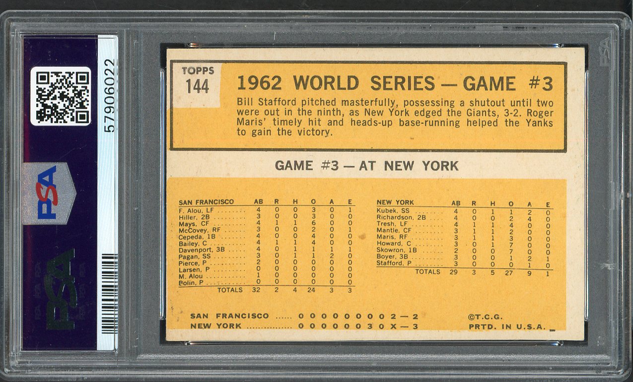 1963 Topps Baseball #144 World Series Game 3 Roger Maris PSA 6 EX-MT 562316