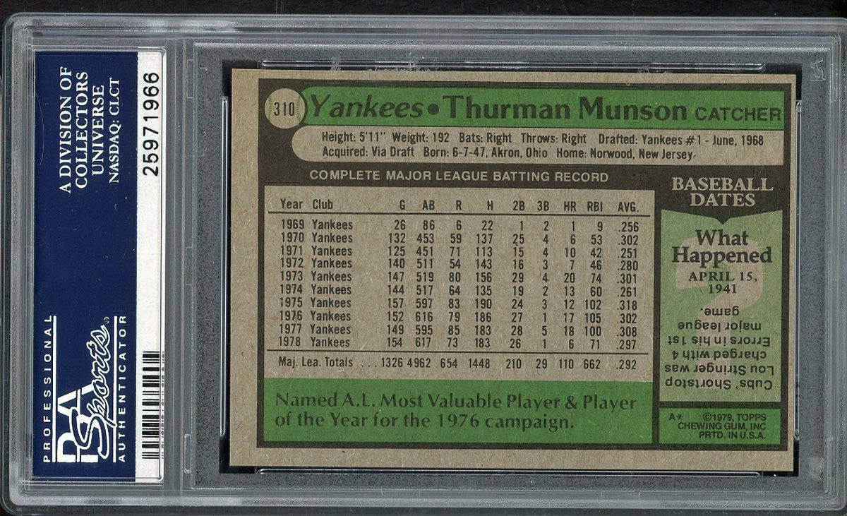1979 Topps Baseball #310 Thurman Munson Yankees PSA 9 MINT 562325