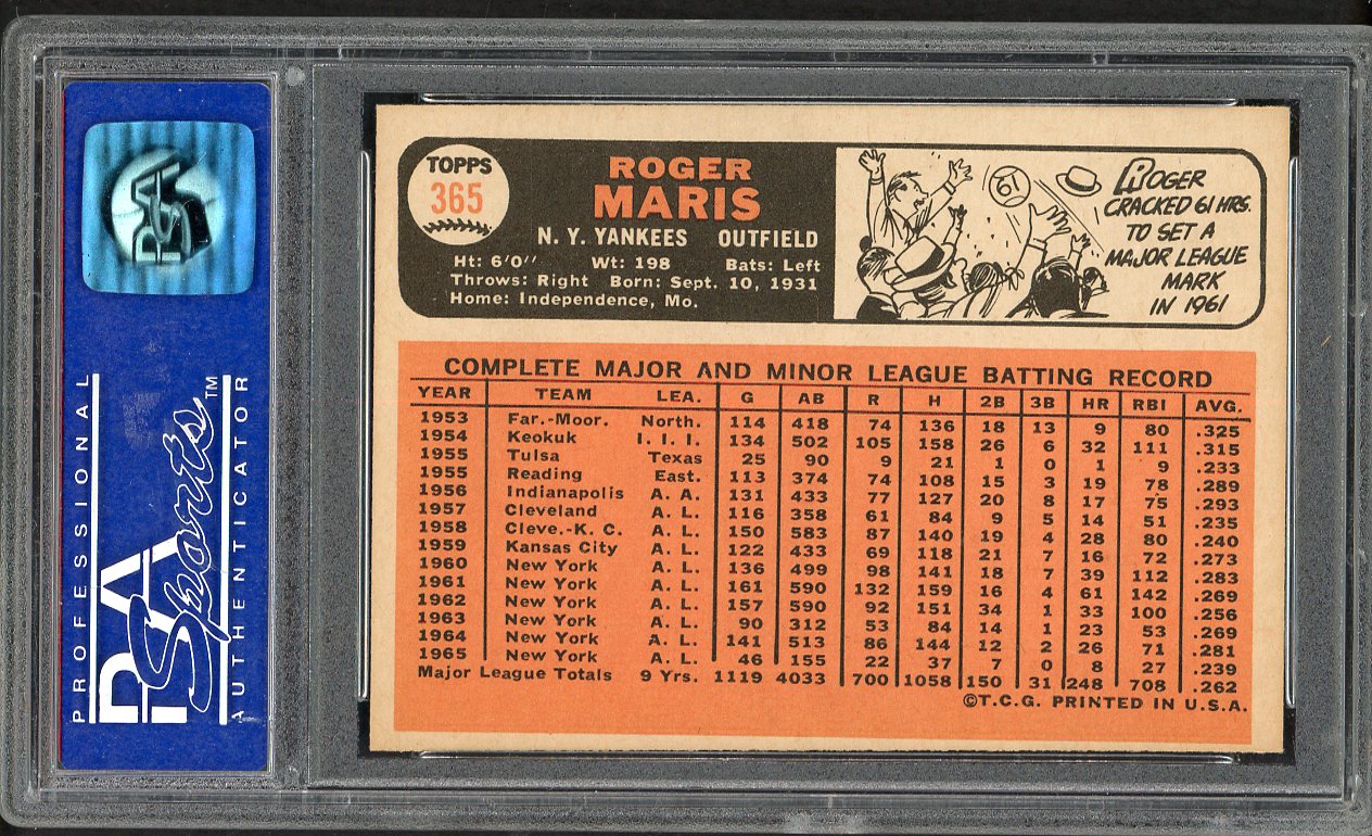 1966 Topps Baseball #365 Roger Maris Yankees PSA 7 NM 562326