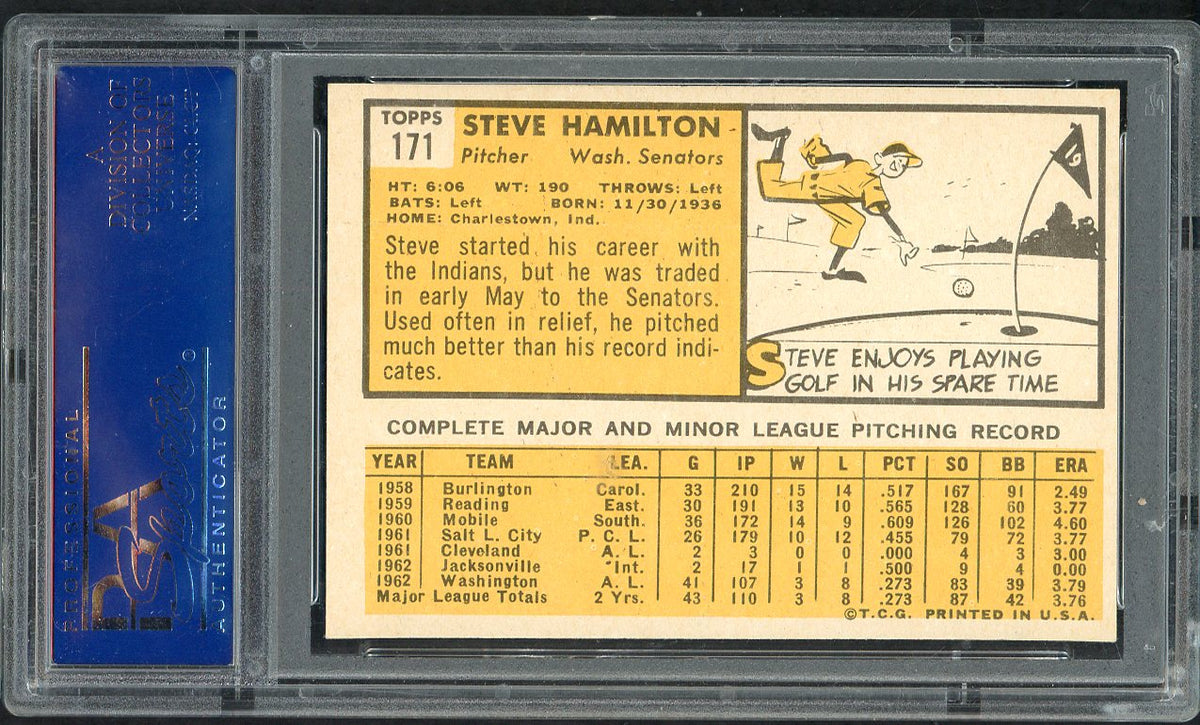 1963 Topps Baseball #171 Steve Hamilton Senators PSA 8 NM/MT 562328