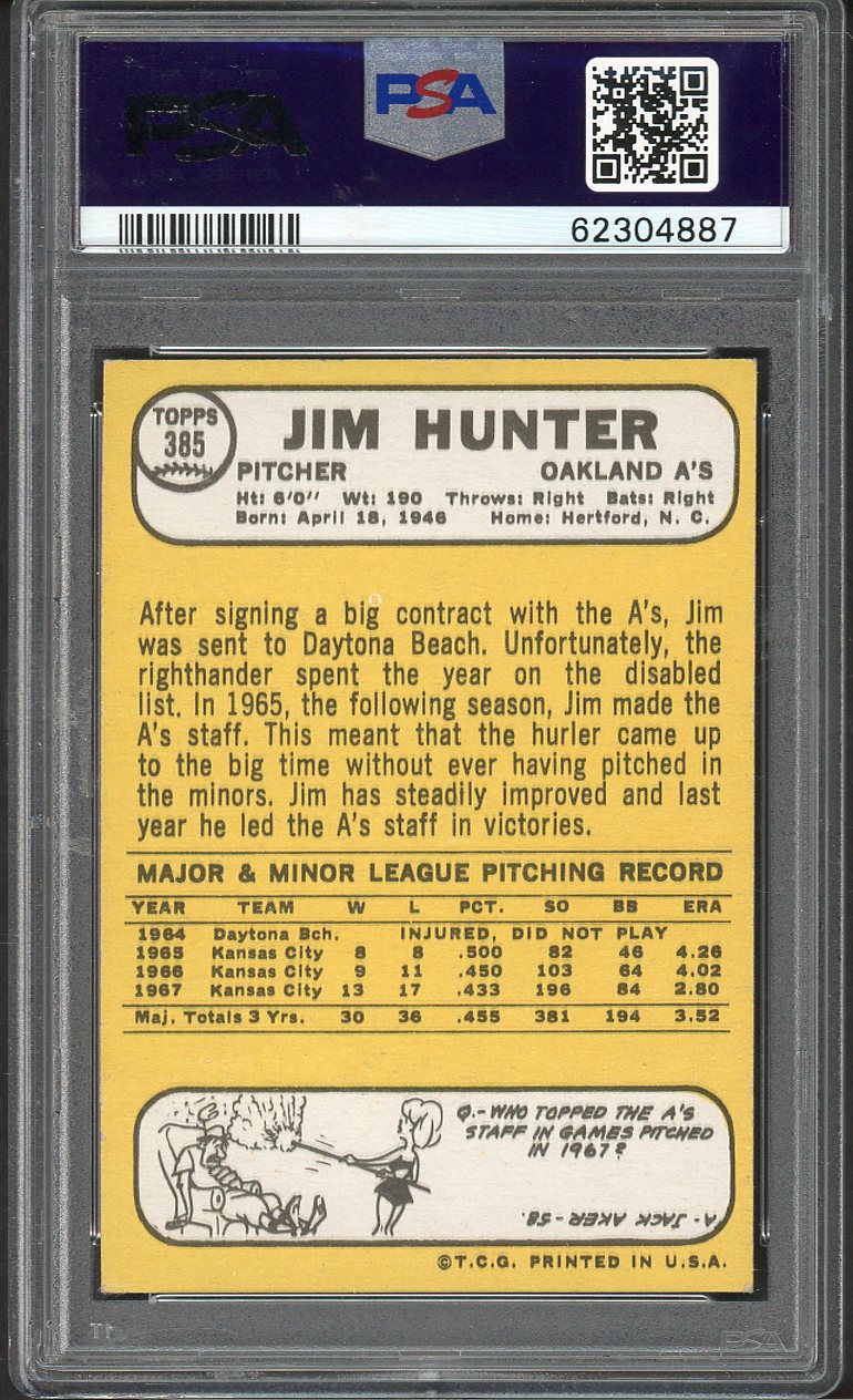 1968 Topps Baseball #385 Catfish Hunter A's PSA 6 EX-MT 562333