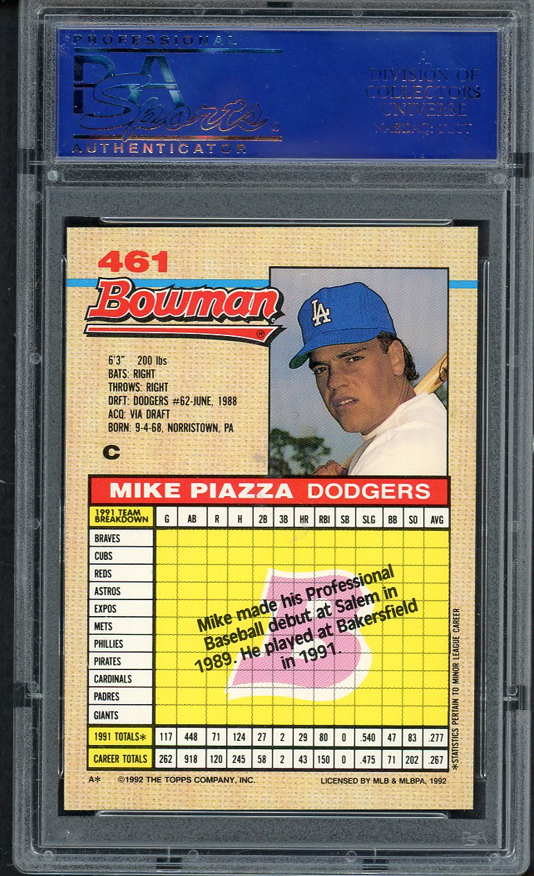 1992 Bowman #461 Mike Piazza Dodgers PSA 9 MINT 562342