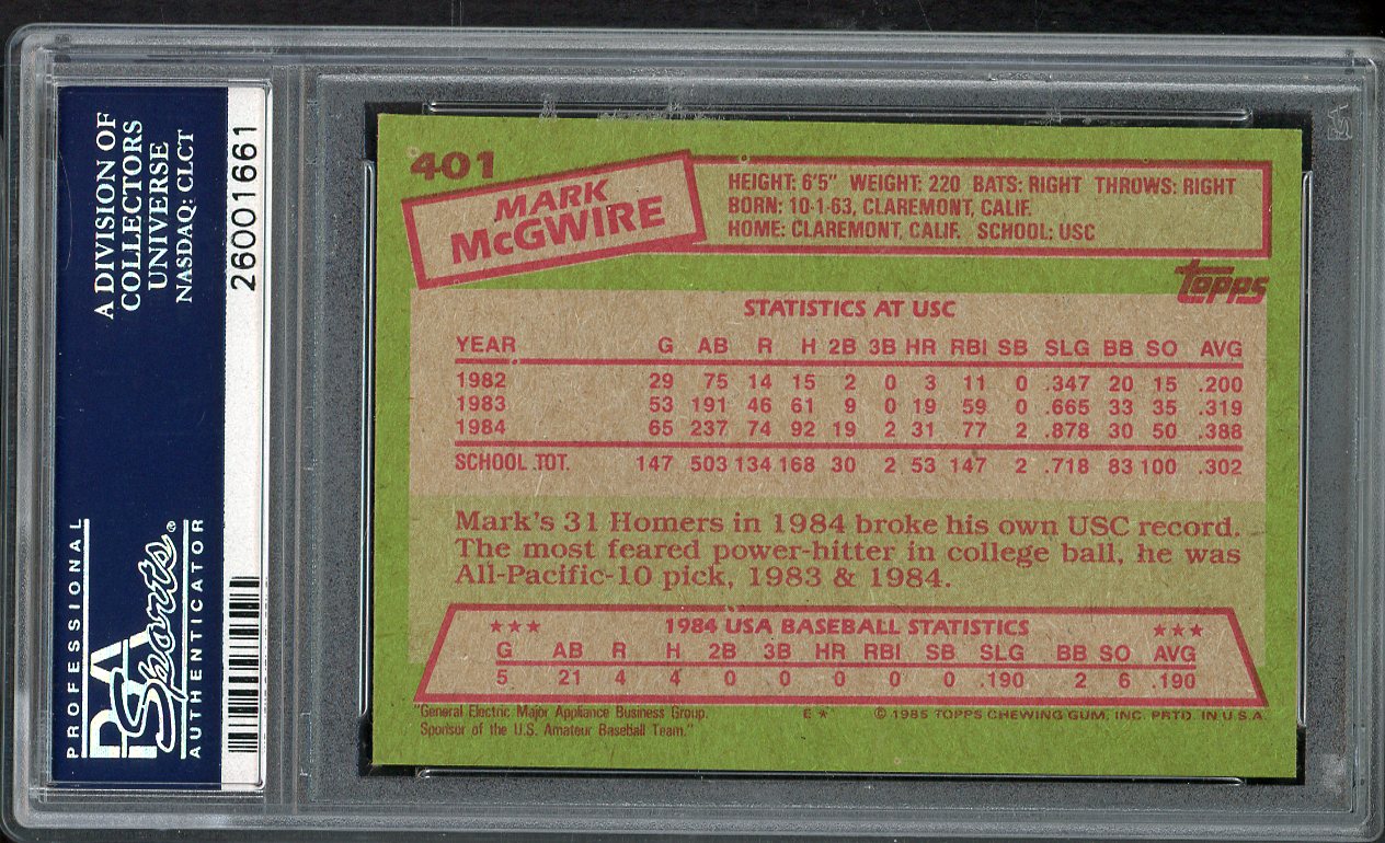 1985 Topps #401 Mark McGwire A's PSA 9 MINT 562353