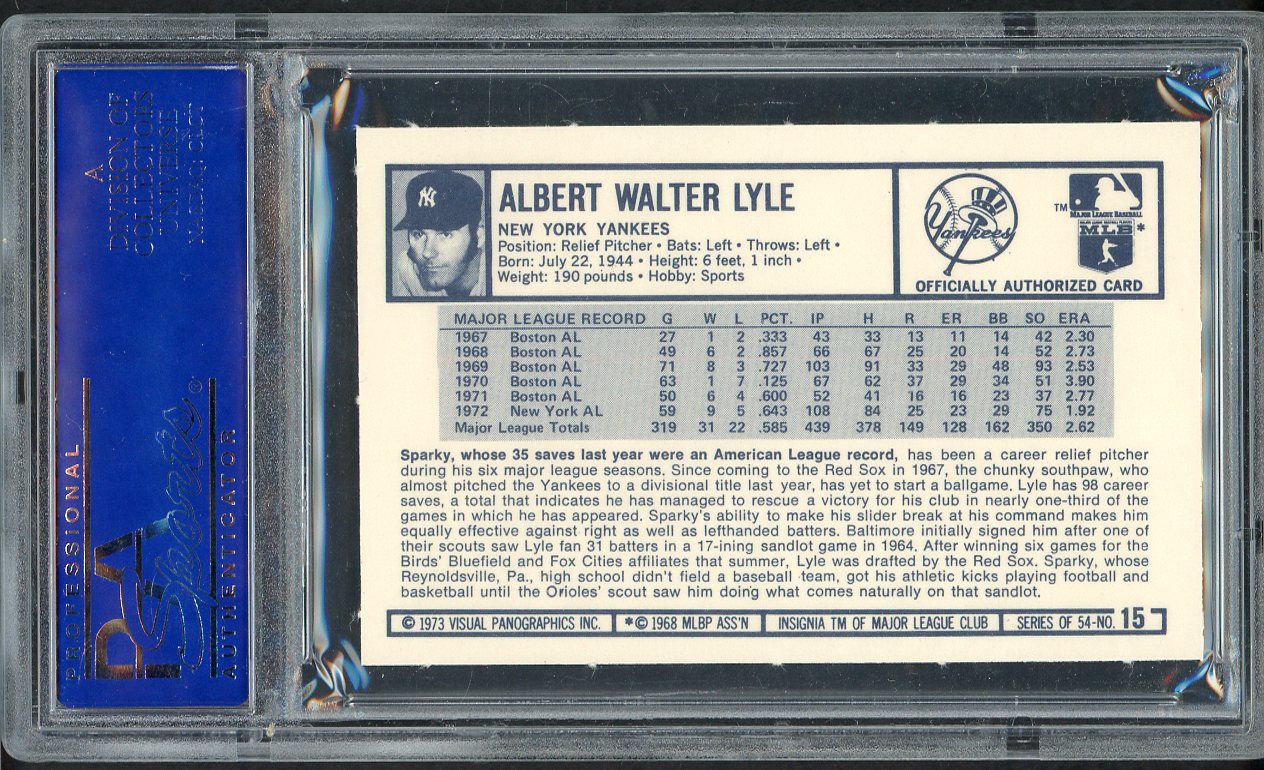 1973 Kelloggs Baseball #015 Sparky Lyle Yankees PSA 9 MINT 562354