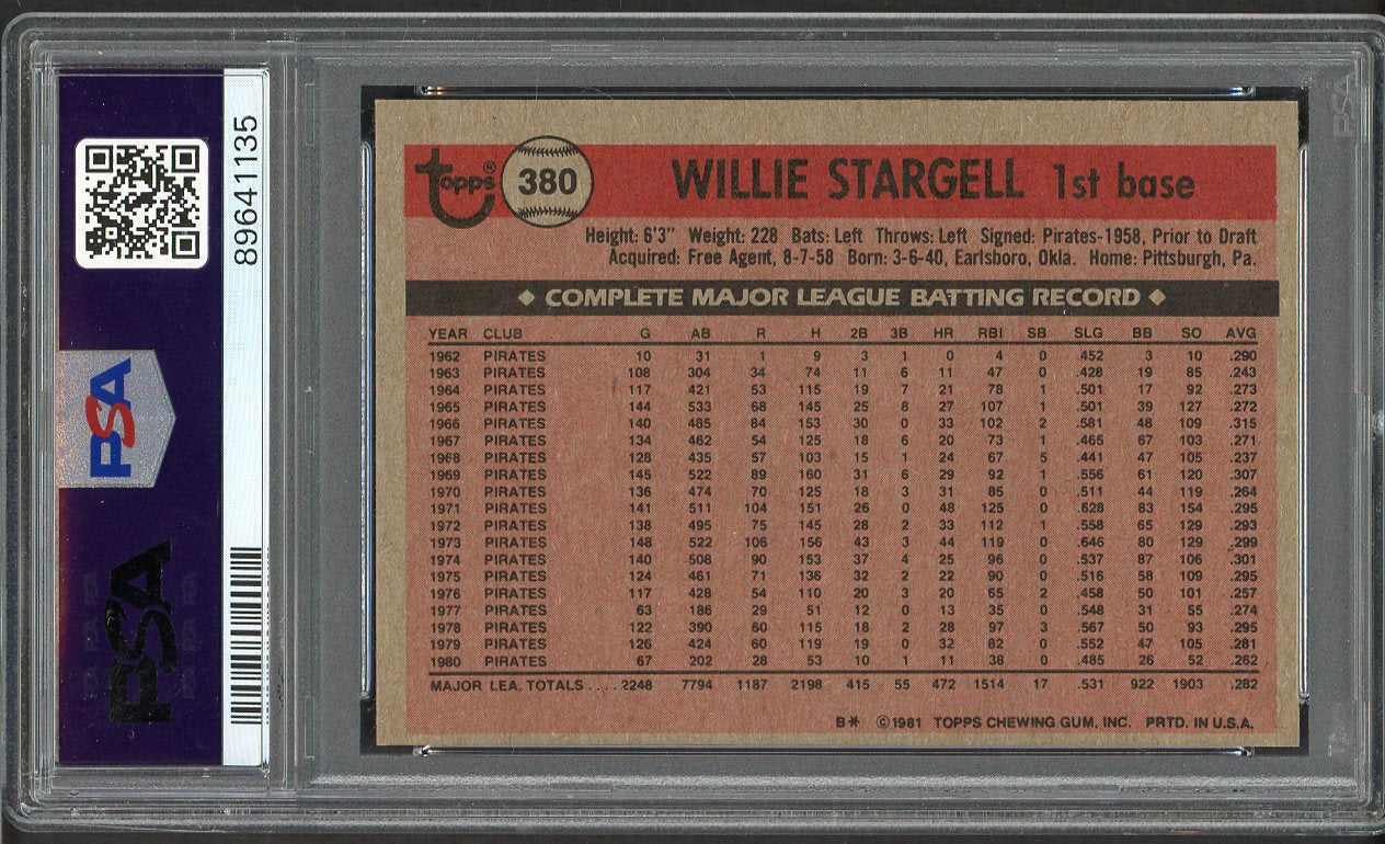 1981 Topps #380 Willie Stargell Pirates PSA 9 MINT 562358