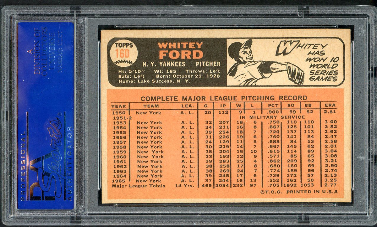 1966 Topps Baseball #160 Whitey Ford Yankees PSA 6 EX-MT 562360