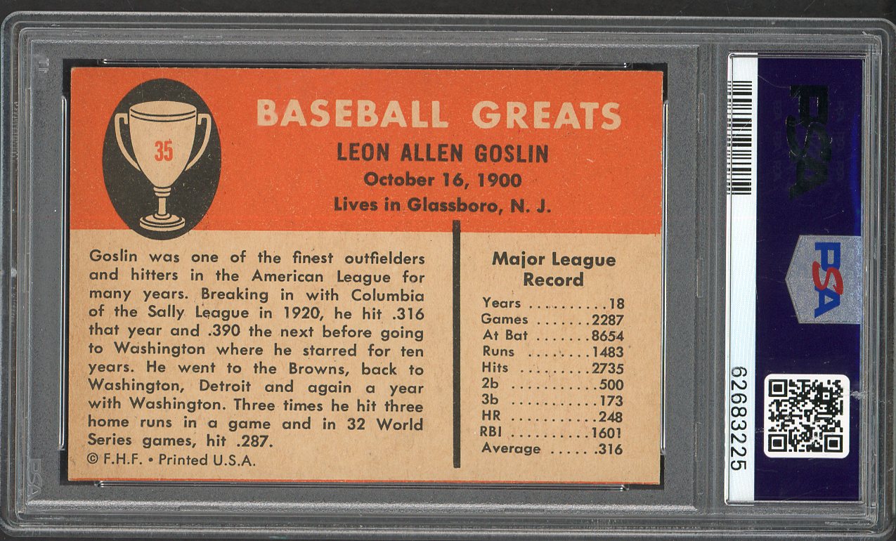1961 Fleer Baseball #035 Goose Goslin Browns PSA 6 EX-MT 562364