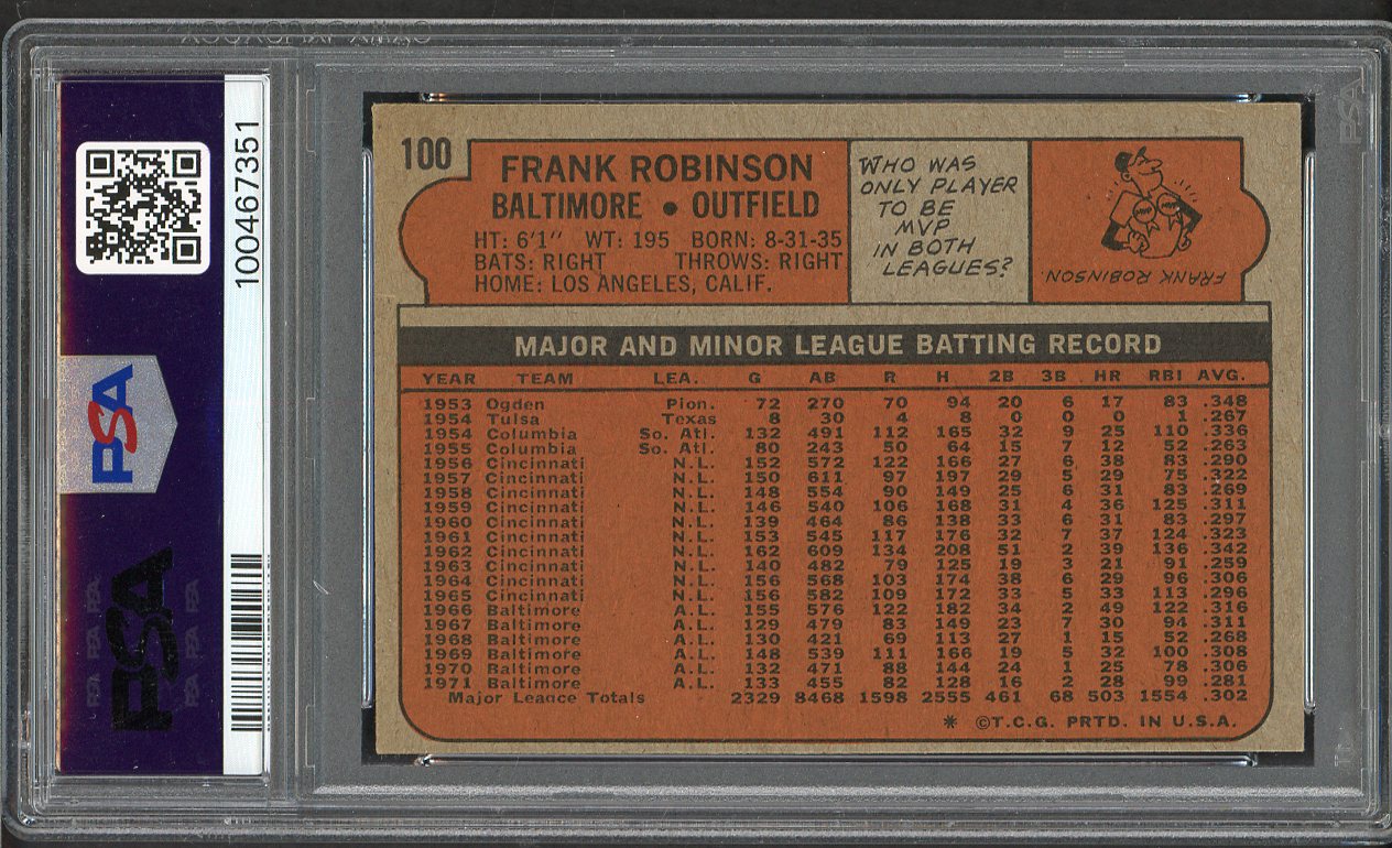1972 Topps Baseball #100 Frank Robinson Orioles PSA 8 NM/MT 562366