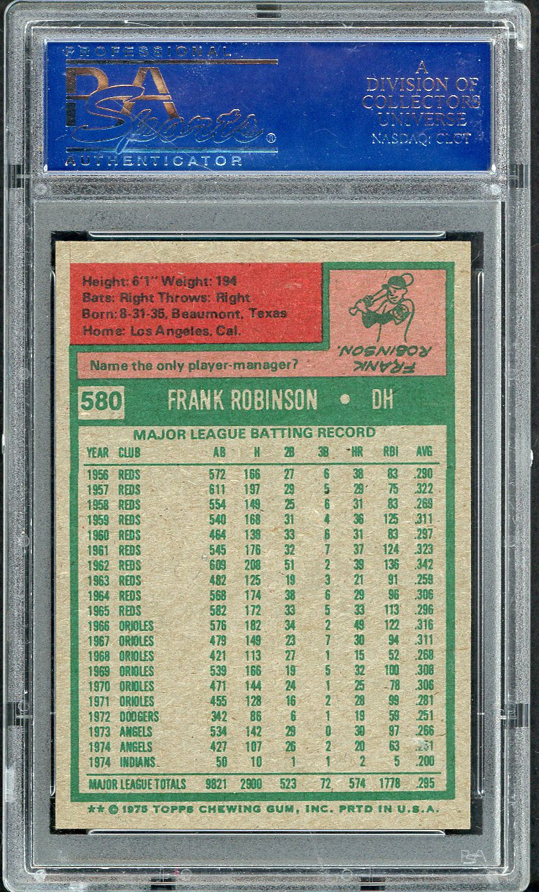 1975 Topps Baseball #580 Frank Robinson Indians PSA 8 NM/MT 562375