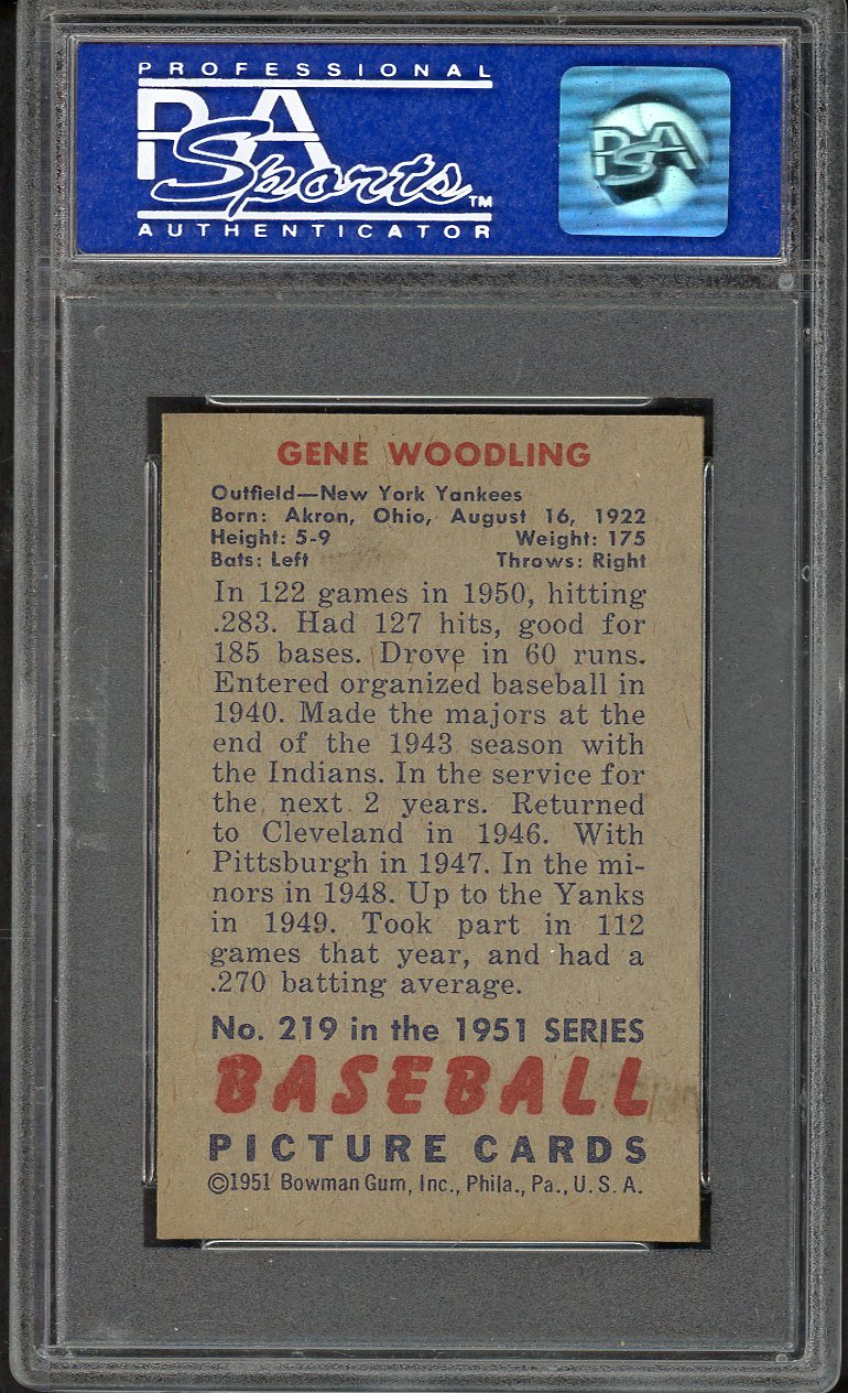 1951 Bowman Baseball #219 Gene Woodling Yankees PSA 8 NM/MT 562377