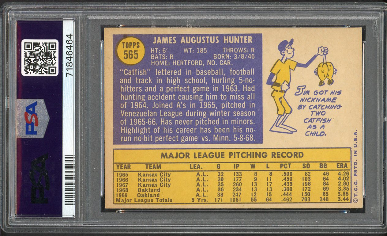 1970 Topps Baseball #565 Catfish Hunter A's PSA 7 NM 562385