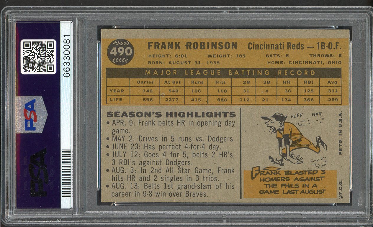 1960 Topps Baseball #490 Frank Robinson Reds PSA 6 EX-MT 562394