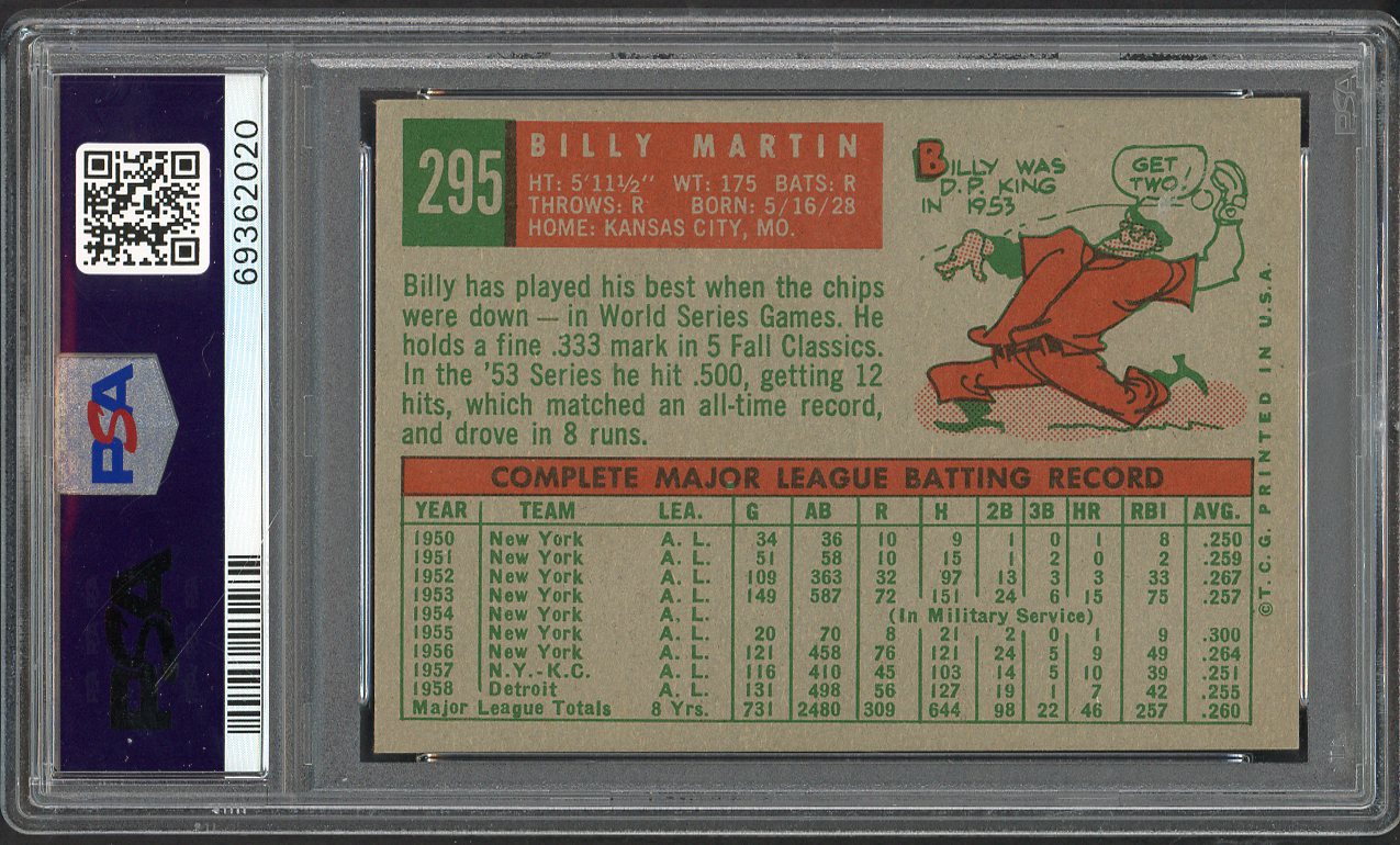 1959 Topps Baseball #295 Billy Martin Indians PSA 7 NM 562419