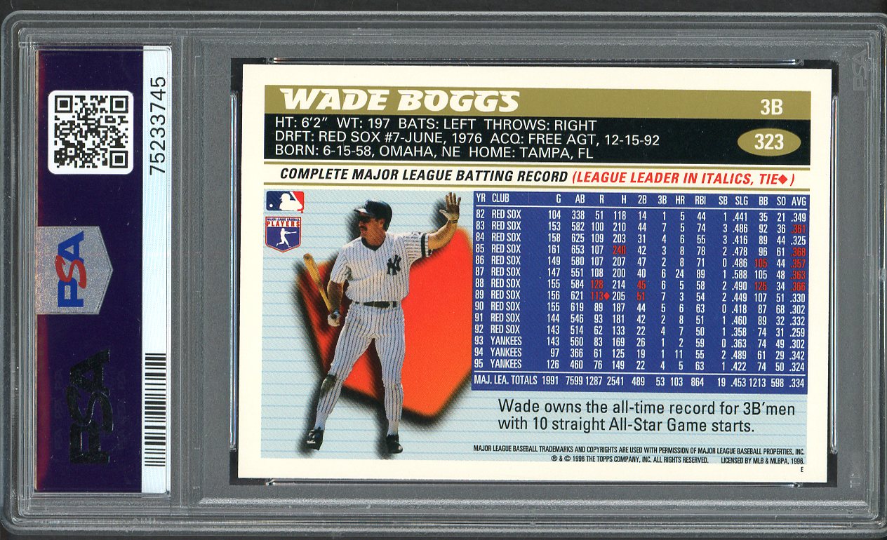 1996 Topps #323 Wade Boggs Yankees PSA 10 GEM MINT 562422