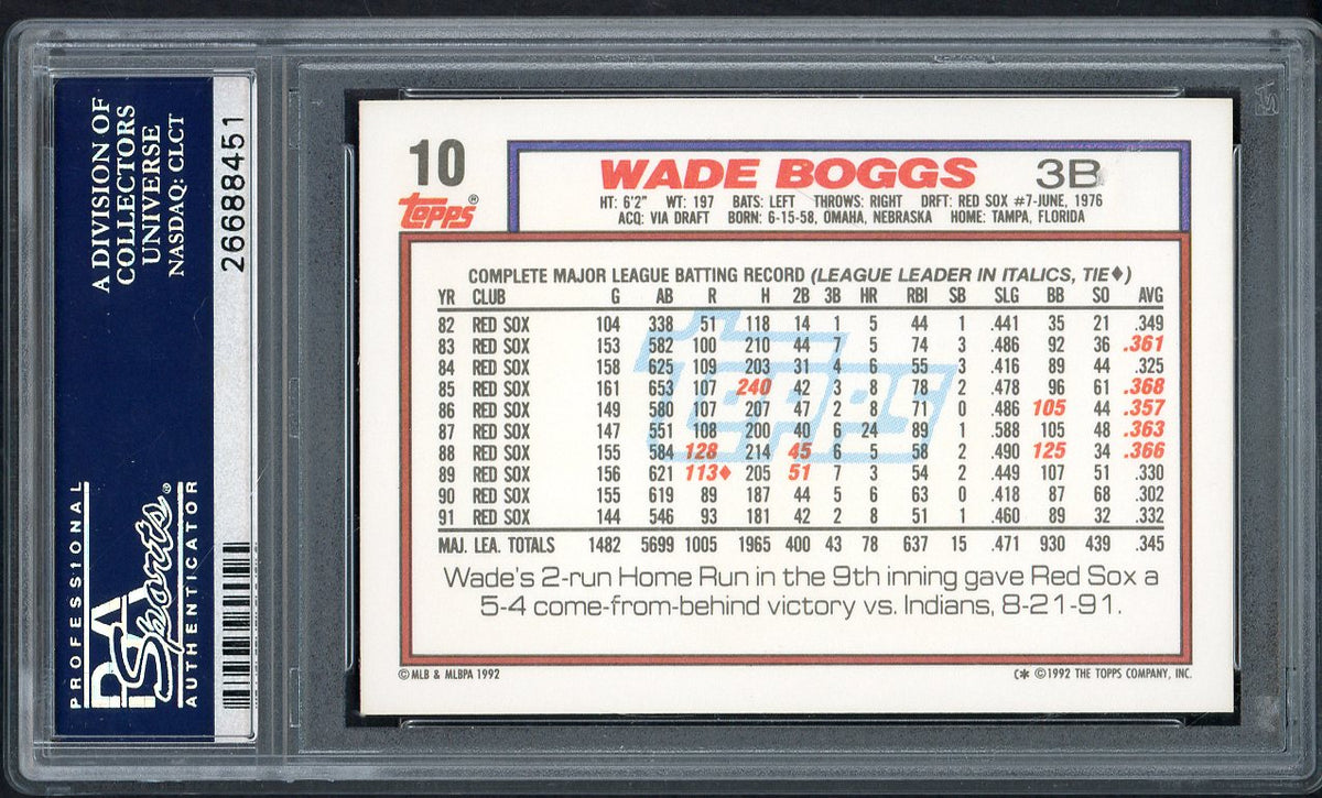 1992 Topps #010 Wade Boggs Red Sox PSA 10 GEM MINT 562423