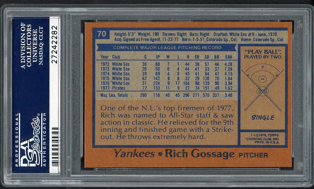 1978 Topps Baseball #070 Goose Gossage Yankees PSA 9 MINT 562428