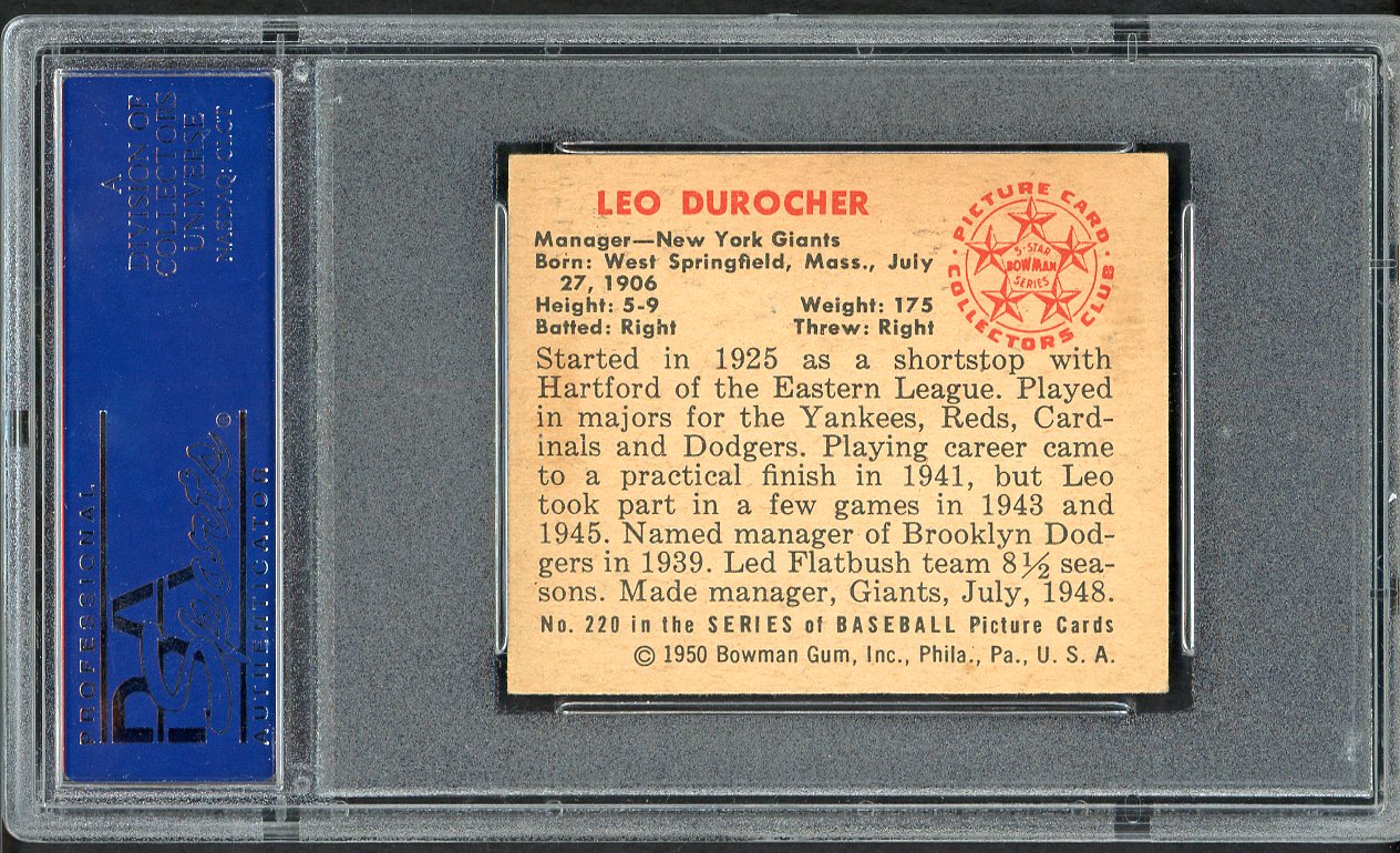 1950 Bowman Baseball #220 Leo Durocher Giants PSA 6 EX-MT 562434