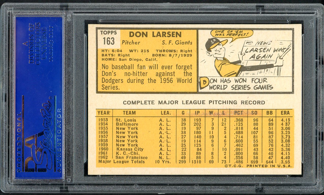 1963 Topps Baseball #163 Don Larsen Giants PSA 7 NM 562439