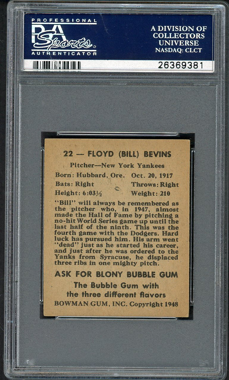 1948 Bowman Baseball #022 Bill Bevens Yankees PSA 6 EX-MT 562459