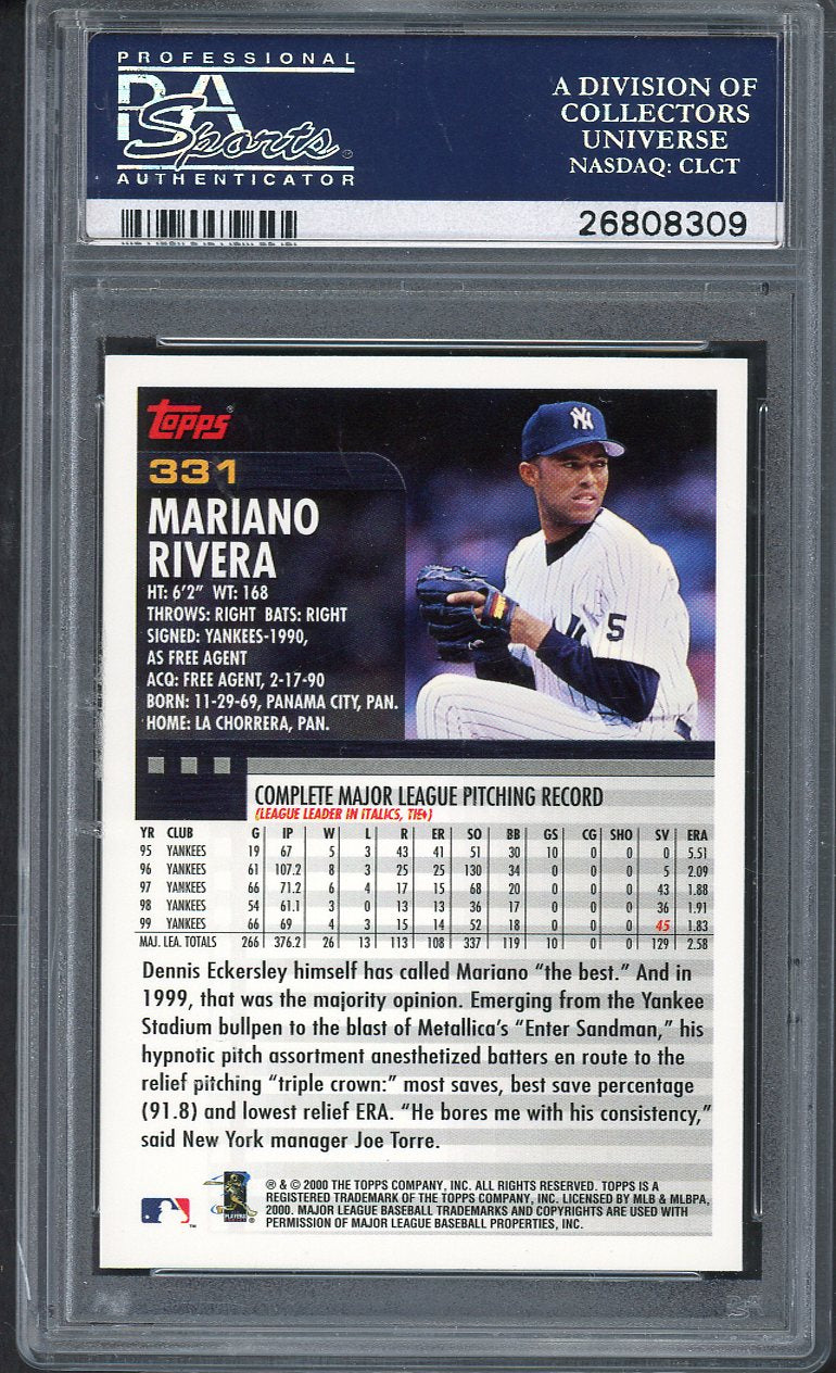 2000 Topps #331 Mariano Rivera Yankees PSA 10 GEM MINT 562465