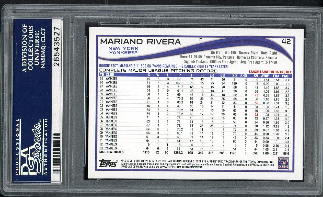 2014 Topps #042 Mariano Rivera Yankees PSA 10 GEM MINT No Sparkle 562469