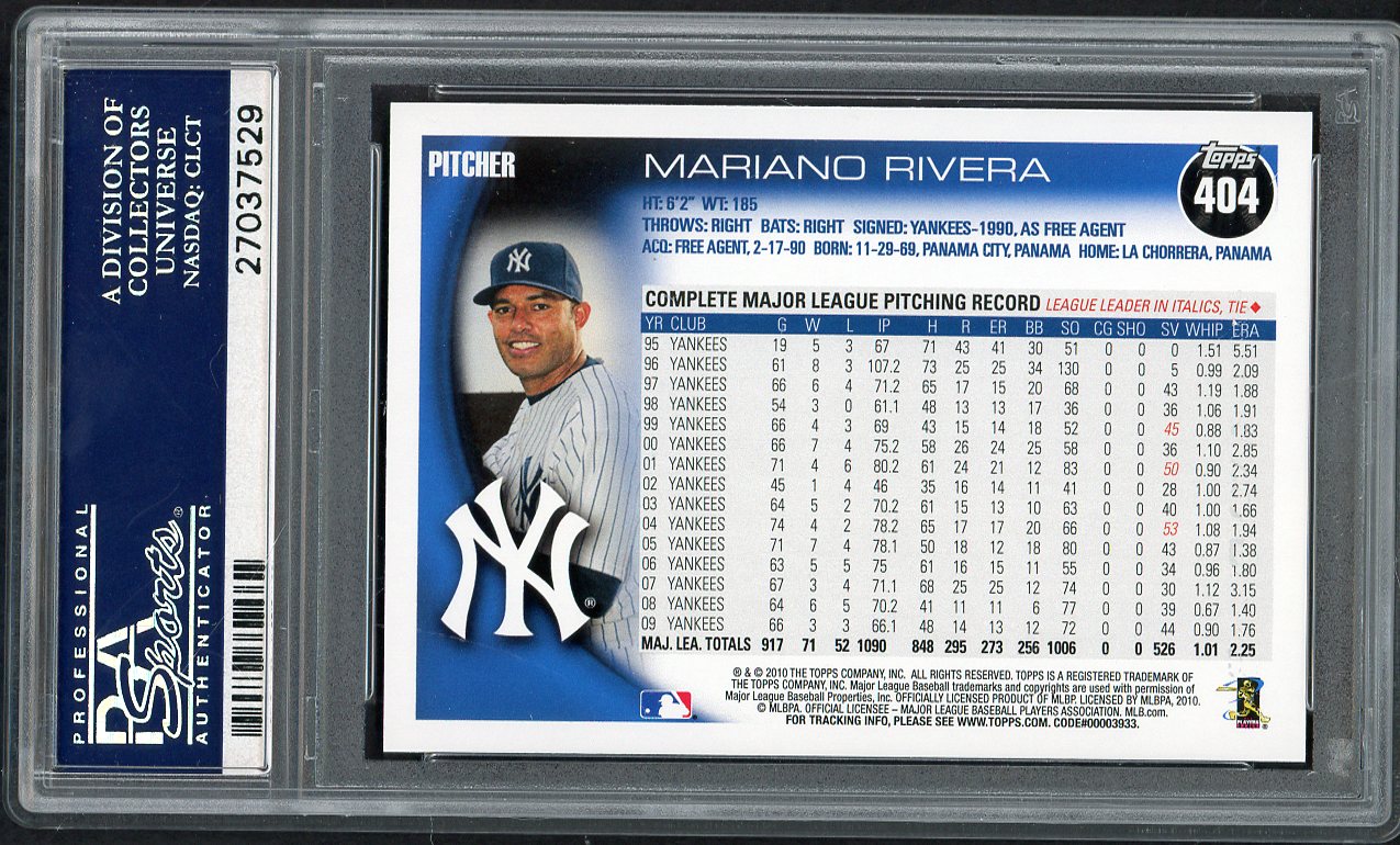2010 Topps #404 Mariano Rivera Yankees PSA 10 GEM MINT 562491