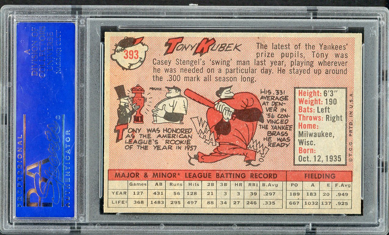 1958 Topps Baseball #393 Tony Kubek Yankees PSA 8 NM/MT 562511
