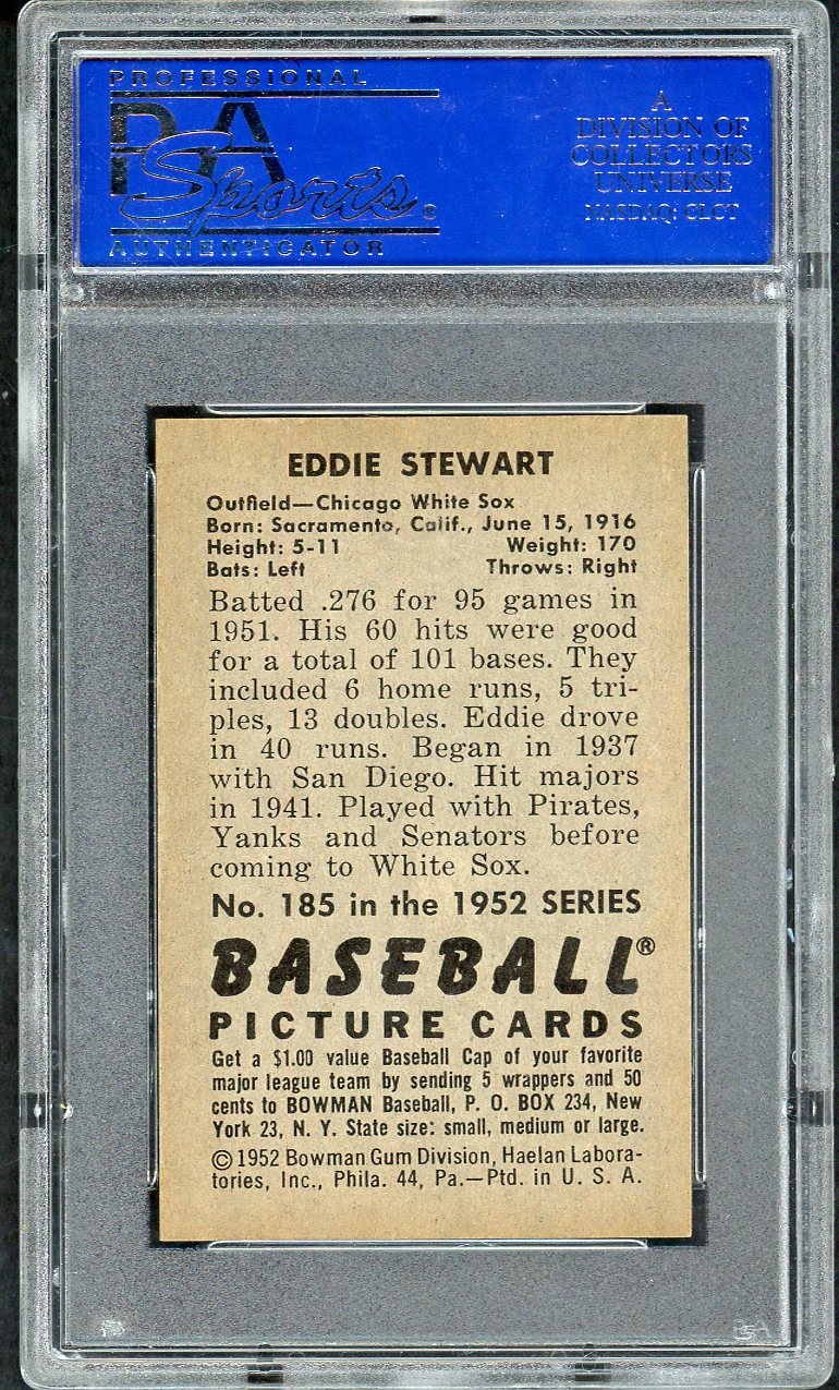 1952 Bowman Baseball #185 Eddie Stewart White Sox PSA 8 NM/MT 562528