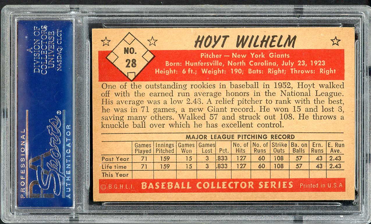 1953 Bowman Black & White Baseball #028 Hoyt Wilhelm Giants PSA 7 NM 562539
