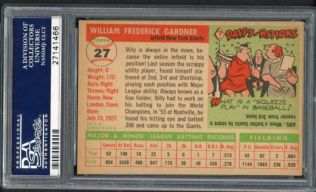 1955 Topps Baseball #027 Billy Gardner Giants PSA 7 NM 562550