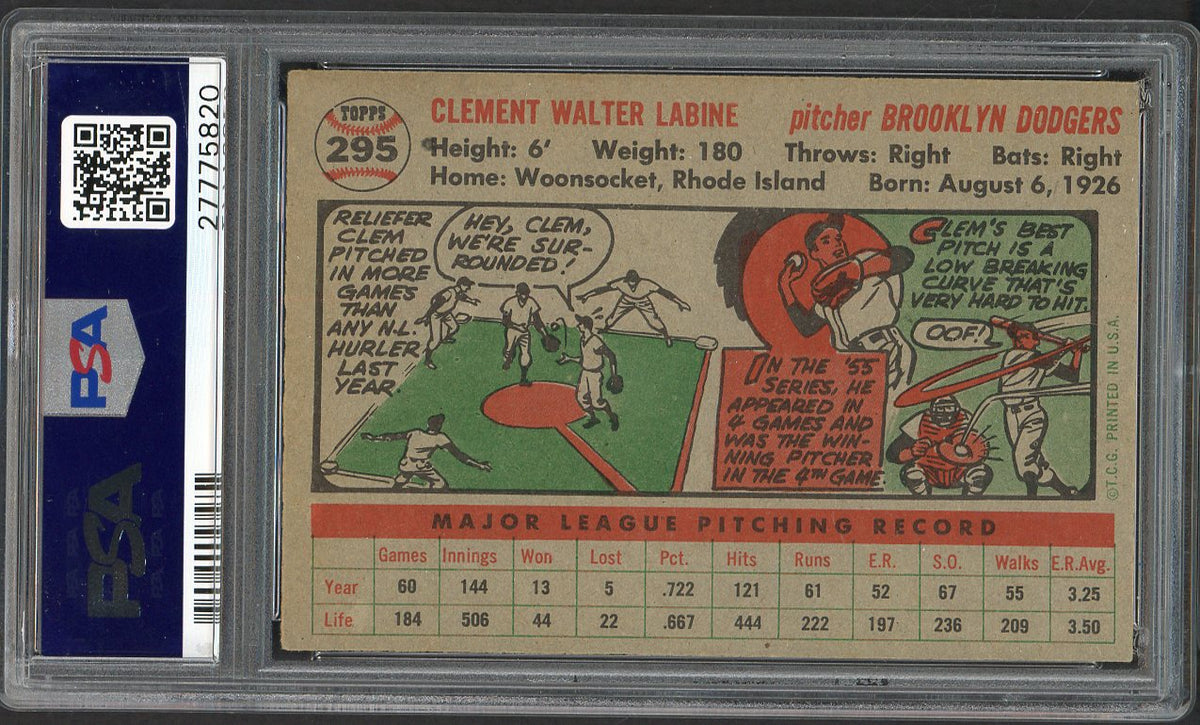 1956 Topps Baseball #295 Clem Labine Dodgers PSA 8 NM/MT 562552