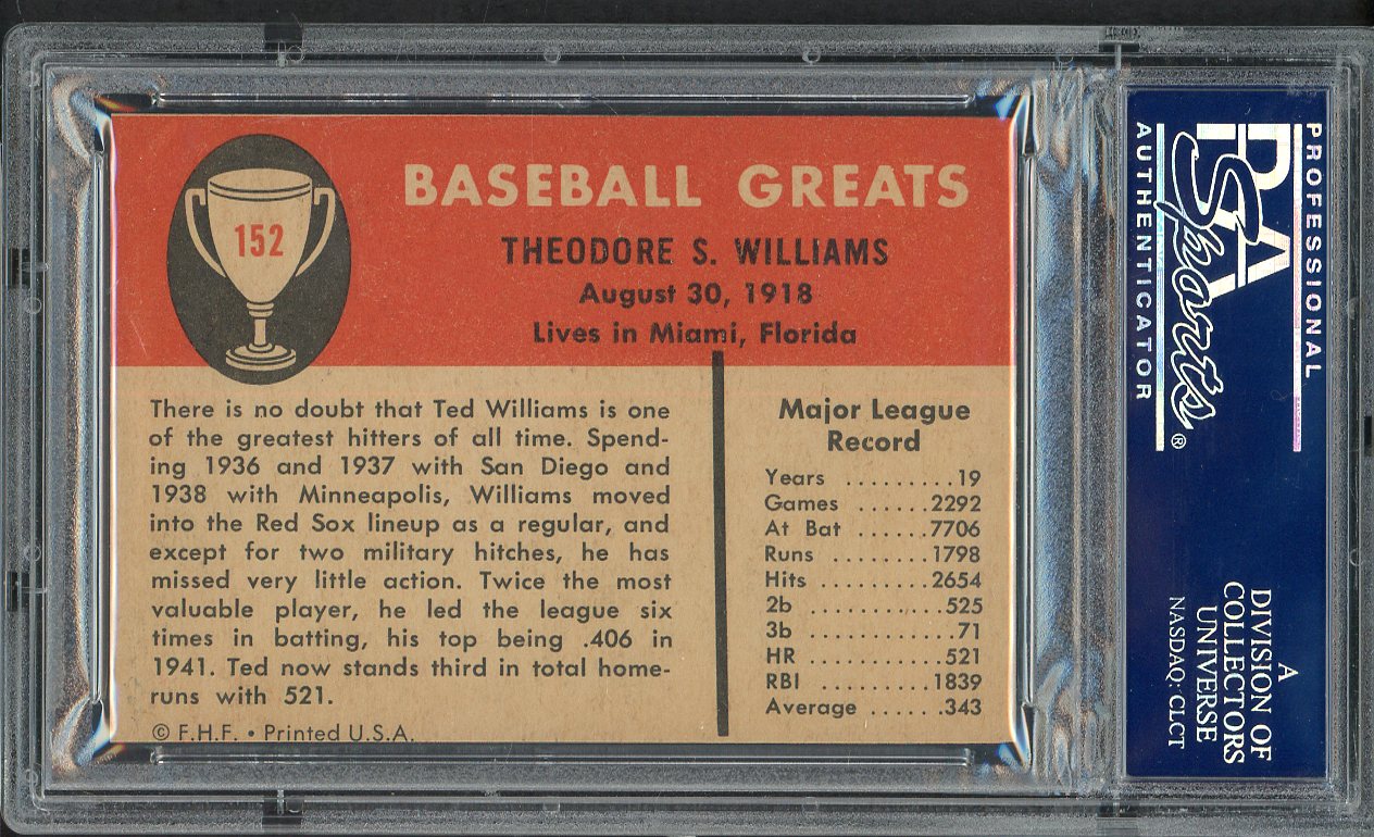 1961 Fleer Baseball #152 Ted Williams Red Sox PSA Auth 562562