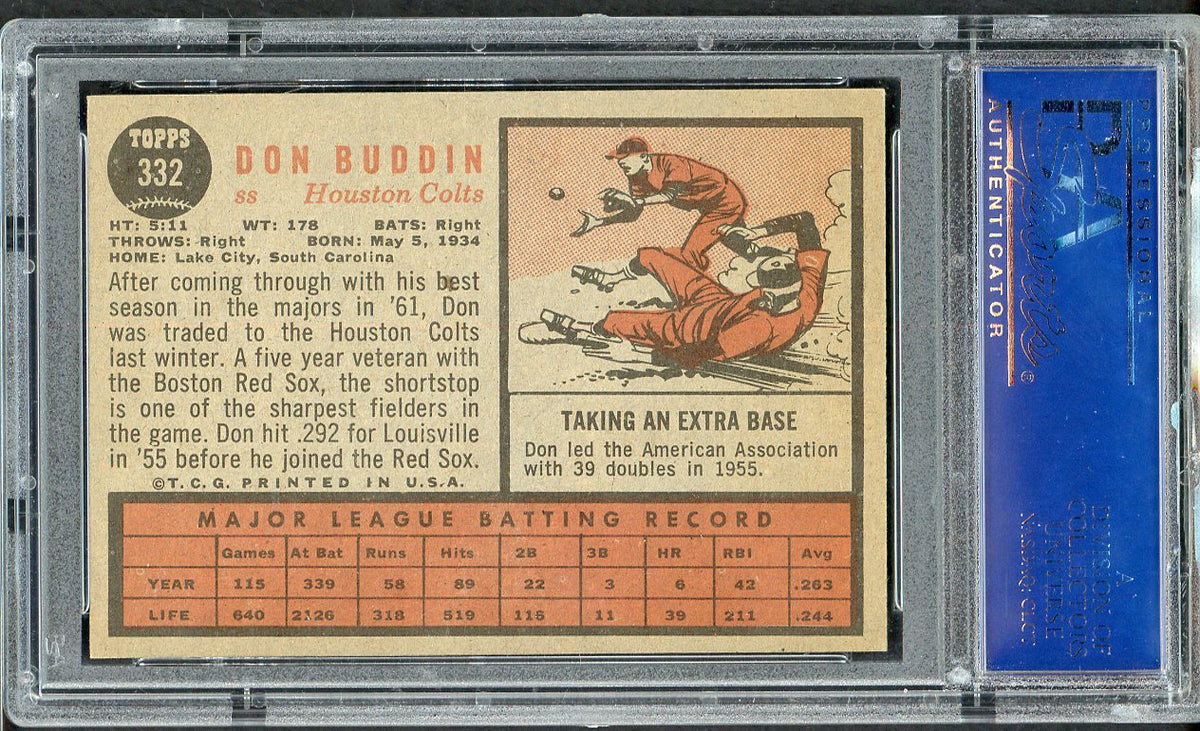 1962 Topps Baseball #332 Don Buddin Colt .45s PSA 7 NM 562582